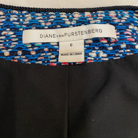 DVF Diane Von Furstenberg Jacket Size 6 Blue White Black Metallic - Picture 3 of 15